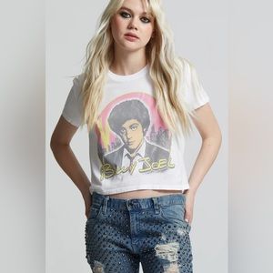 NWT Recycled Karma RKB Billy Joel Cropped White Tee 100% Cotton
